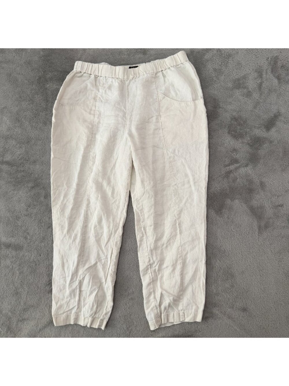 Quince 100% Linen Pull On Pants Womens size LARGE Cream Tan Beige